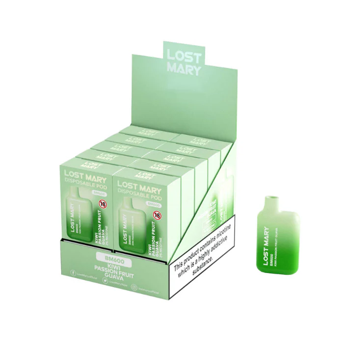 LOST MARY BM600 20mg Kiwi Passion Fruit Guava vaper desechable 600 caladas venta al mayor caja 10 unidades.webp