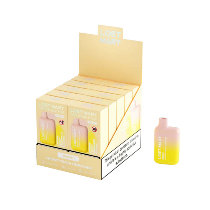 LOST MARY BM600 20mg Cherry Peach Lemonade vaper desechable de 600 caladas cereza ice hielo venta al por mayor mini markets caja de 10.webp