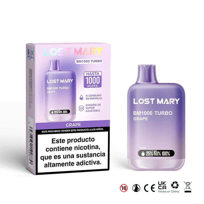 LOST MARY BM1000 20mg Grape turbo vaper desechable uva 1000 caladas de venta al mayor.webp