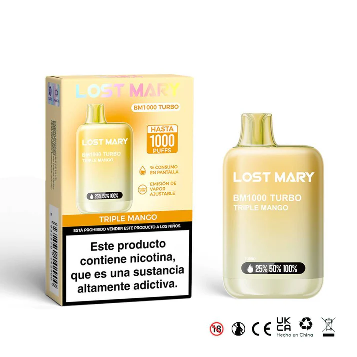 LOST MARY BM1000 20mg Triple Mango vapeador desechable de mango con 1000 caladas big puff.webp