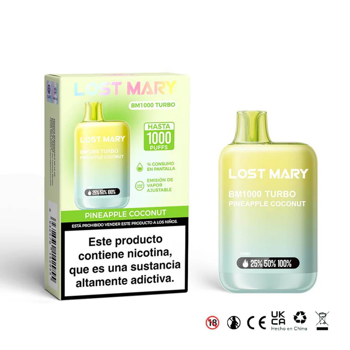 LOST MARY BM1000 20mg Pinepple Coconut vaper turbo 1000 caladas desechable de pina y coco.webp