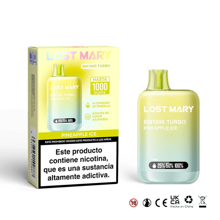 LOST MARY BM1000 Turbo 20mg Pineapple Ice  vapeador desechable con 1000 caladas lostmary bm1000turbo.webp