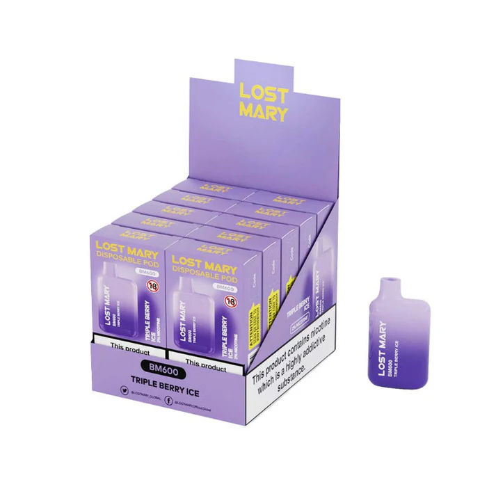 LOST MARY BM600 20mg nicotina Triple Berry Ice vaper desechable 600 caladas caja de 10 blister venta al mayor.webp