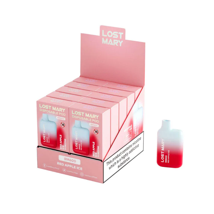 LOST MARY BM600 20mg Red Apple ICE vaper desechable de 600 caladas manzana roja caja de 10 venta al mayor de vaper.webp