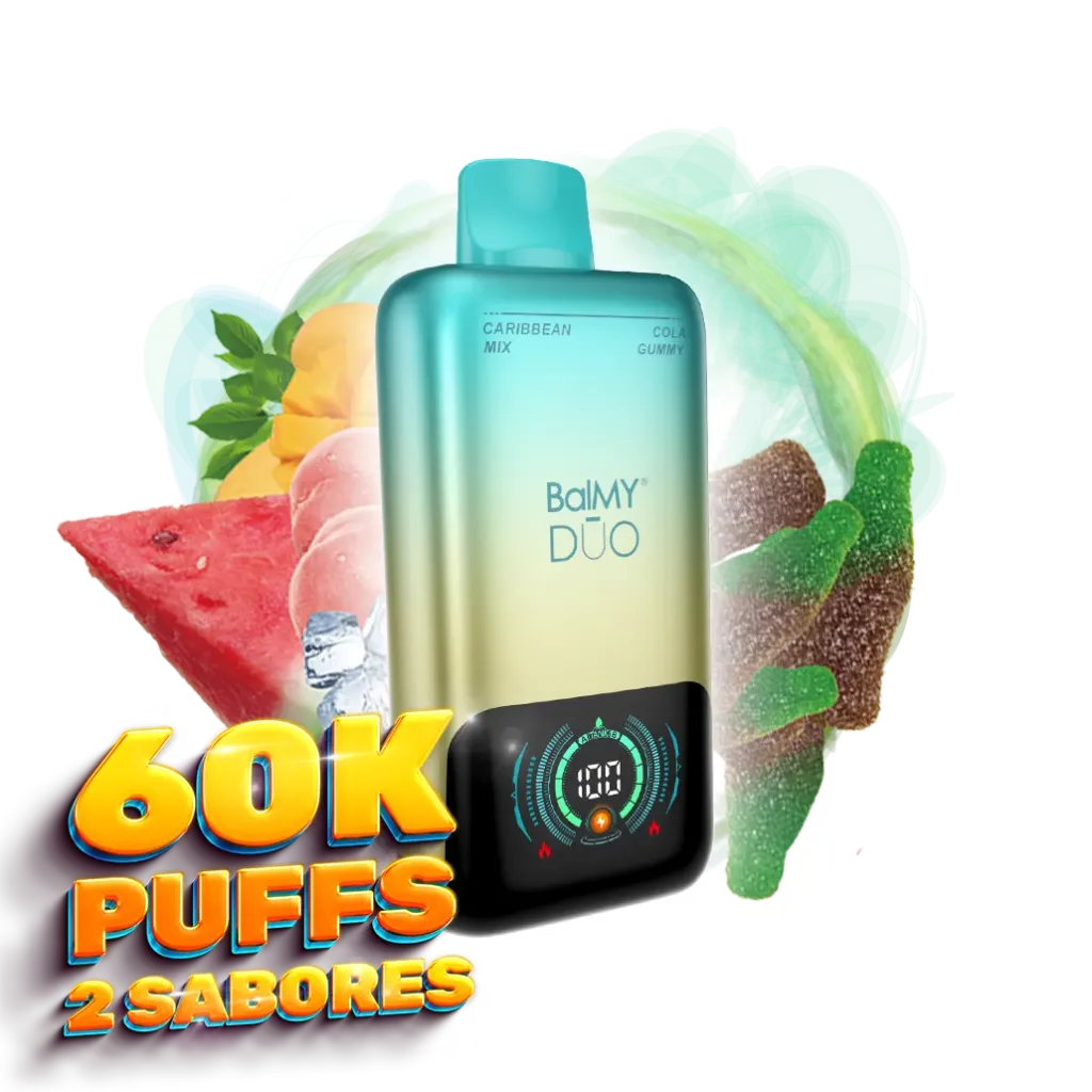 Vaper desechable BalMY DUO ZERO nic. 60000 puff – Cola Gummy y Caribbean Mix